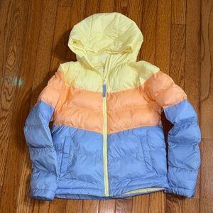 32 Degrees Pastel Yellow Peach Blue Hooded Puffer Jacket